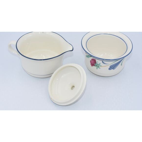 Y2K Poppies On Blue by LENOX Chinastone Creamer & Sugar Bowl w/Lid - Picture 5 of 11